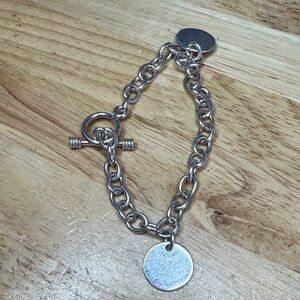 .925 Silver Toogle Charm Bracelet with 2 Round Blank Charms